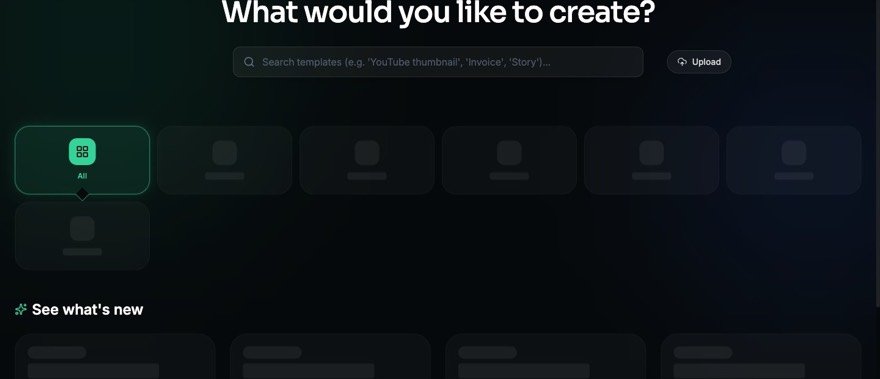 The GetMyCreative AI platform booted from source — an AI creative studio asking 'What would you like to create?'