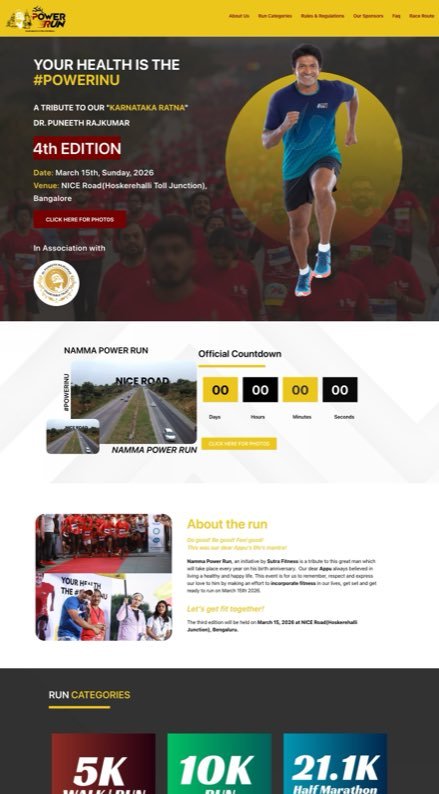 Full page of nammapowerrun.com, live