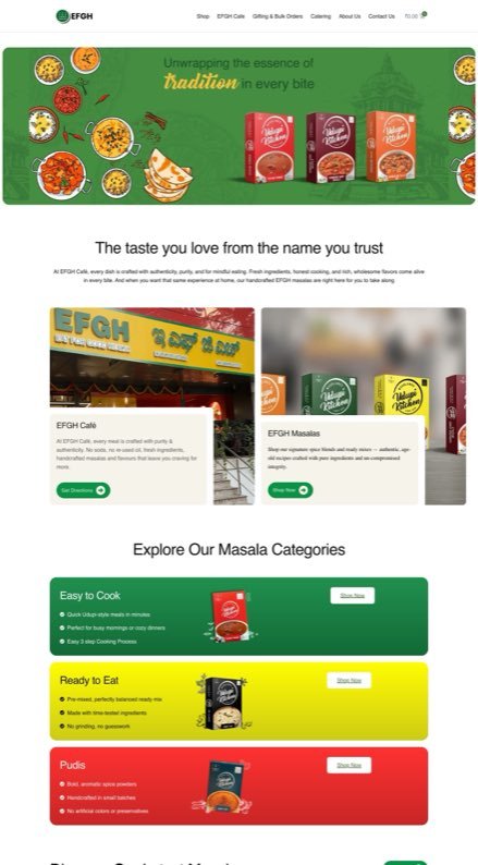 Full page of efghfoods.com, live