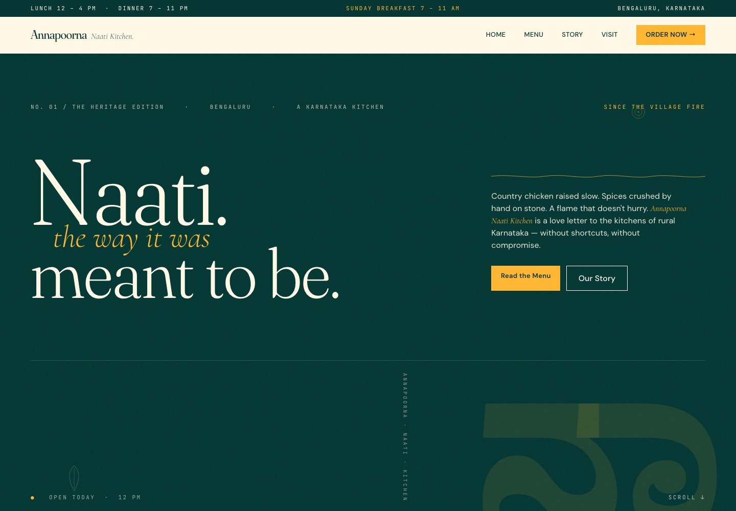 annapoornanaatikitchen.com — Naati, the way it was meant to be; one of eight client websites built end to end