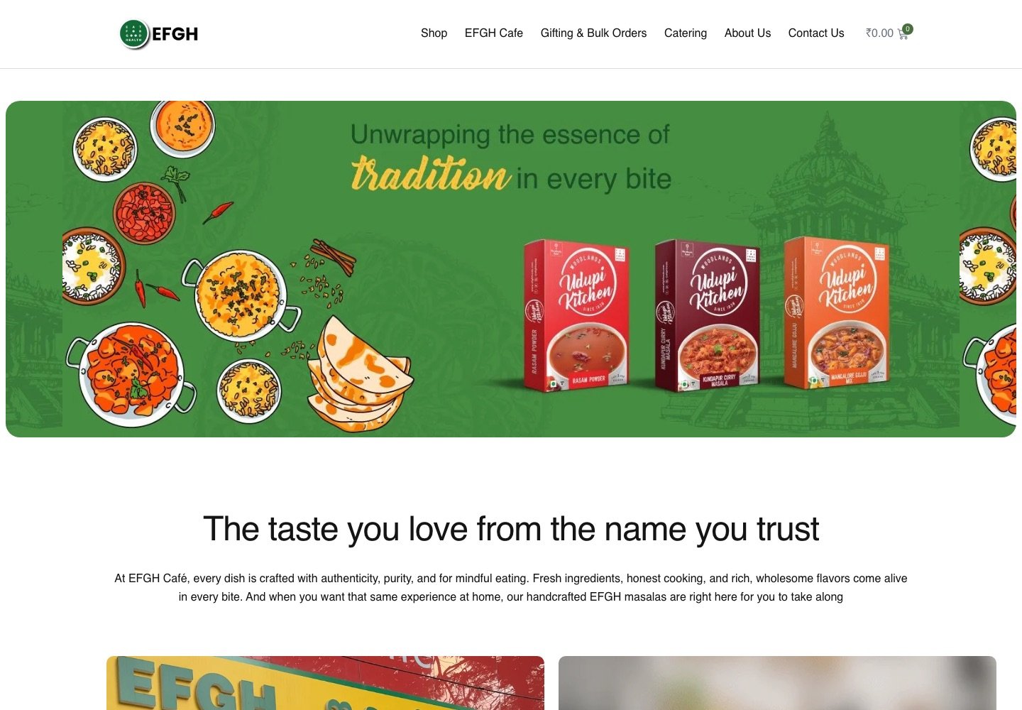 efghfoods.com — Udupi Kitchen masalas, shop with cart, café, catering and bulk orders