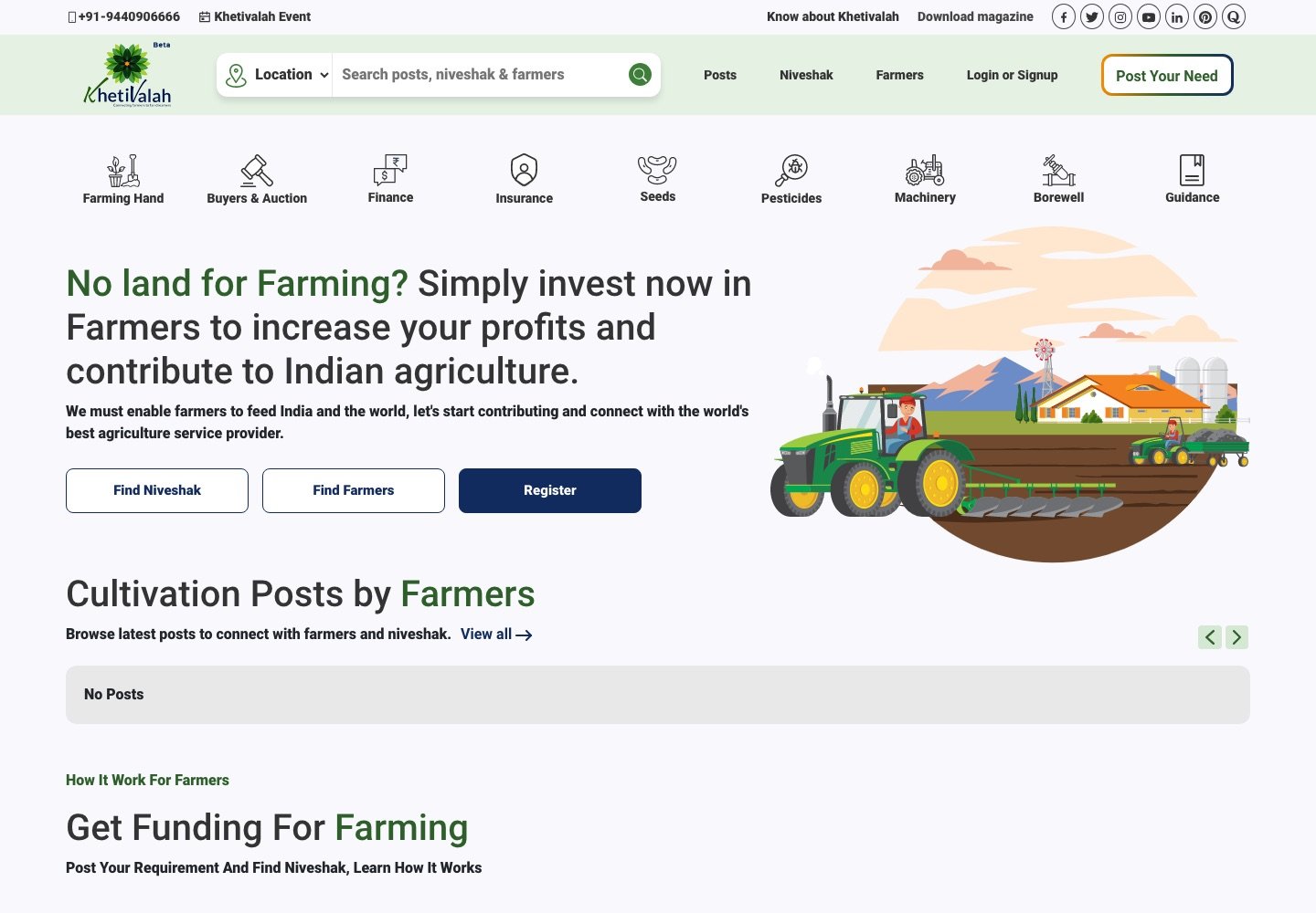 khetivalah.com — agri platform connecting farmers with investors: posts, search, signups